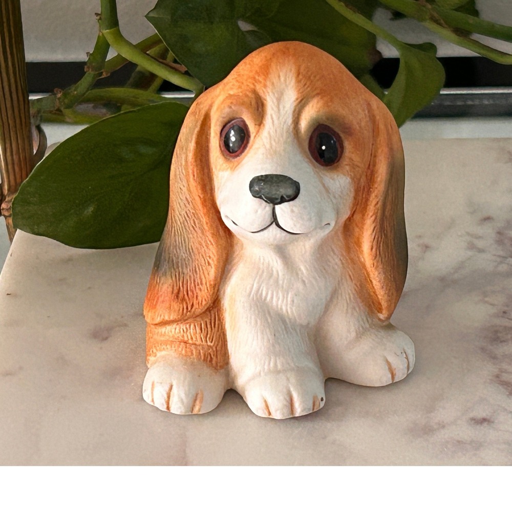 Vintage Homco Porcelain Basset Hound Puppy Dog Figurine 1407 Taiwan Midcentury